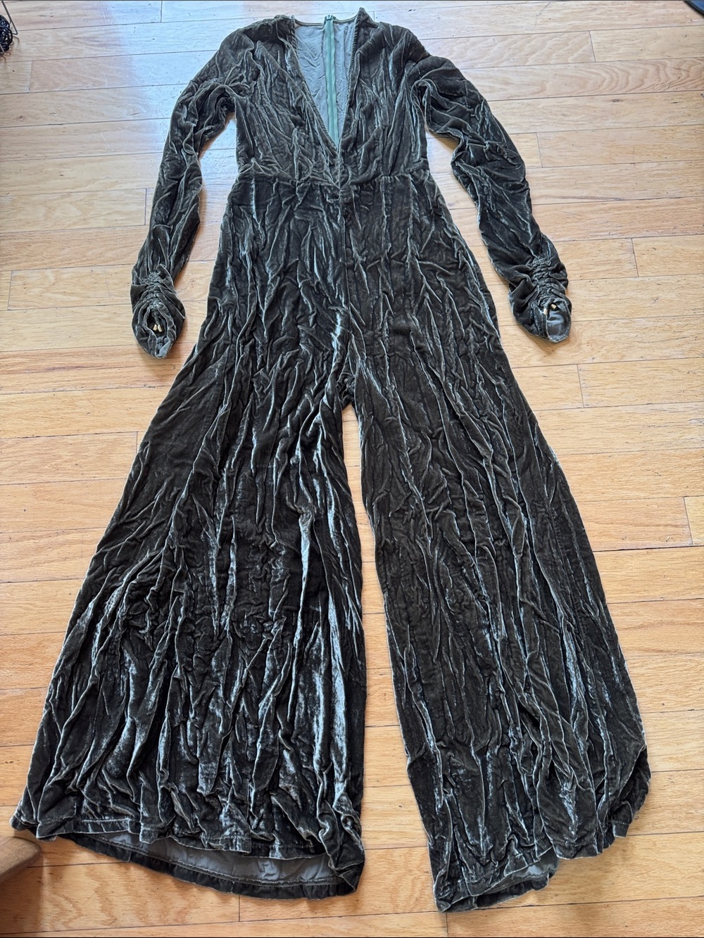 Women's Velvet Wide-Leg Jumpsuit - Drak Green